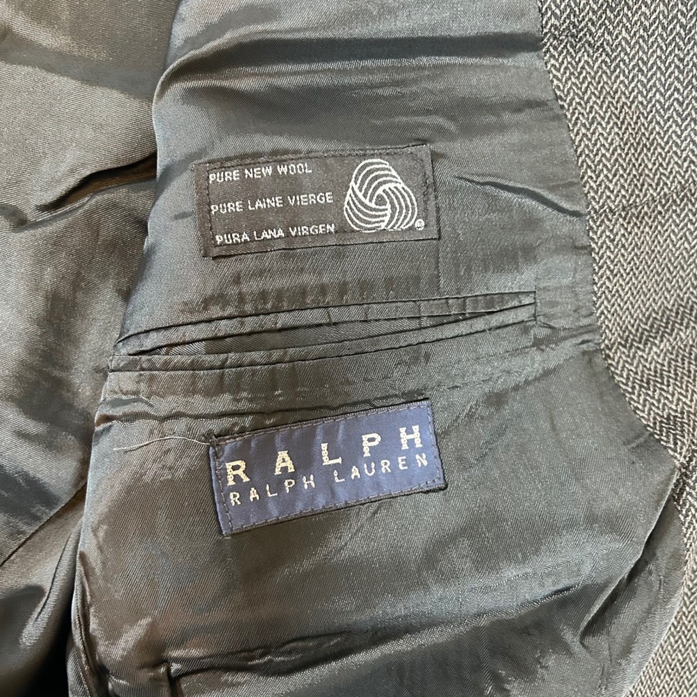 Ralph Lauren Mens 44T Pure New Wool Herringbone Blazer Sport Coat Grey 3 Button - Picture 3 of 11